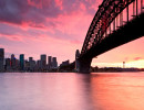 nsw sydney icons under a pink sky